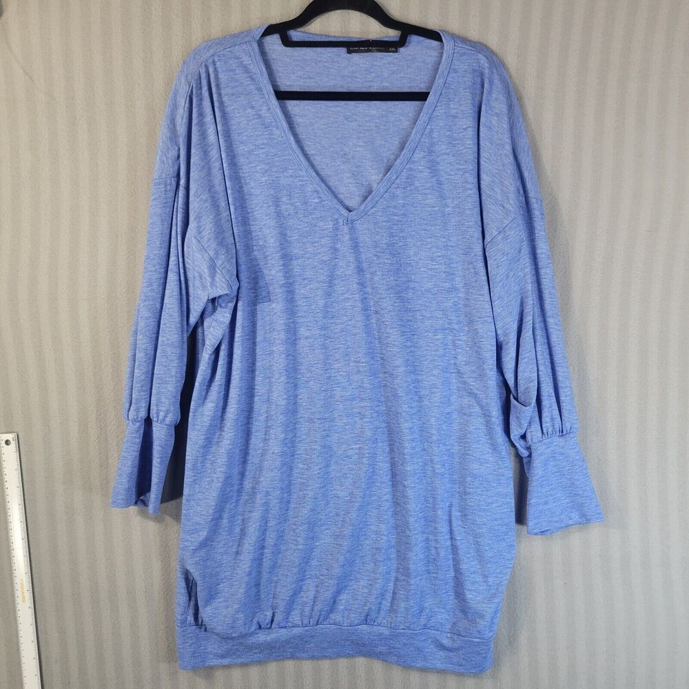 zanzea womens long tunic top size XL blue v neck long sleeve soft stretch knit